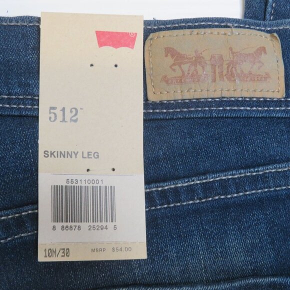 NEW Levis 512 Misses 10 / 30 Perfectly Slimming Skinny Blue Jeans NWT 10M - Picture 7 of 9